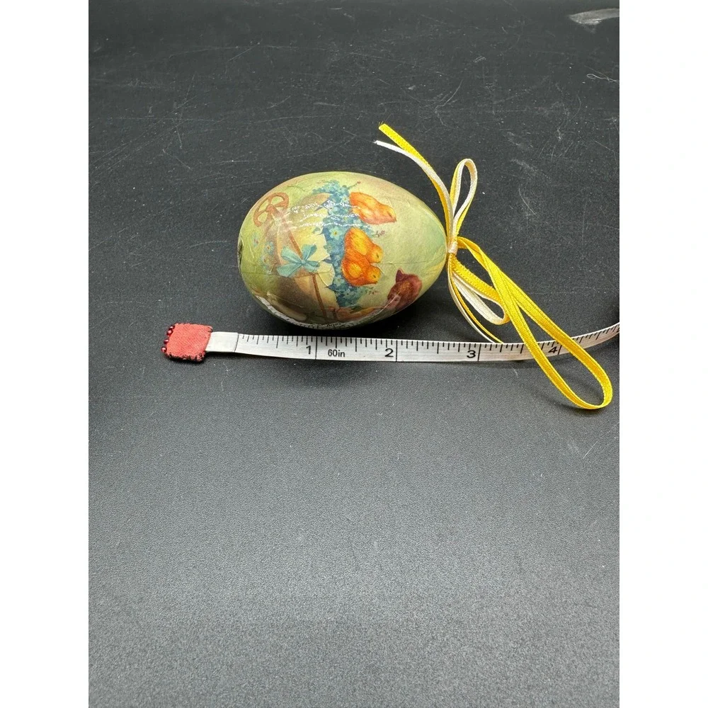 Vintage Paper Mache Easter Egg Ornament Chicks Flower Cart‎ Hanging Spring Egg